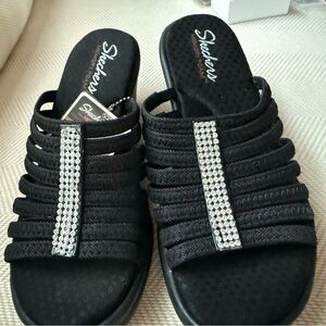 Skechers Women's Black Sandals with Rhinestone Detail